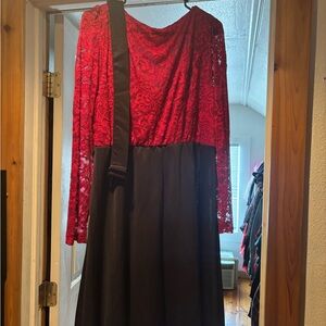 SHEIN Red and Black Long Sleeve Dress